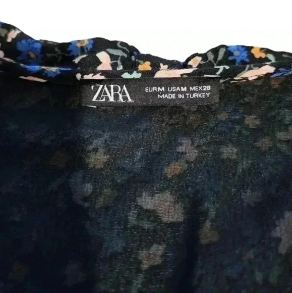 ZARA Dress Floral Mini Long Sleeves Black Blue Yellow Chiffon Y2K Women's Med - Picture 11 of 16